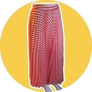 WD.NY Women’s Red White Zig Zag Accordion Pleat Maxi Skirt Size M NEW NWT Modest